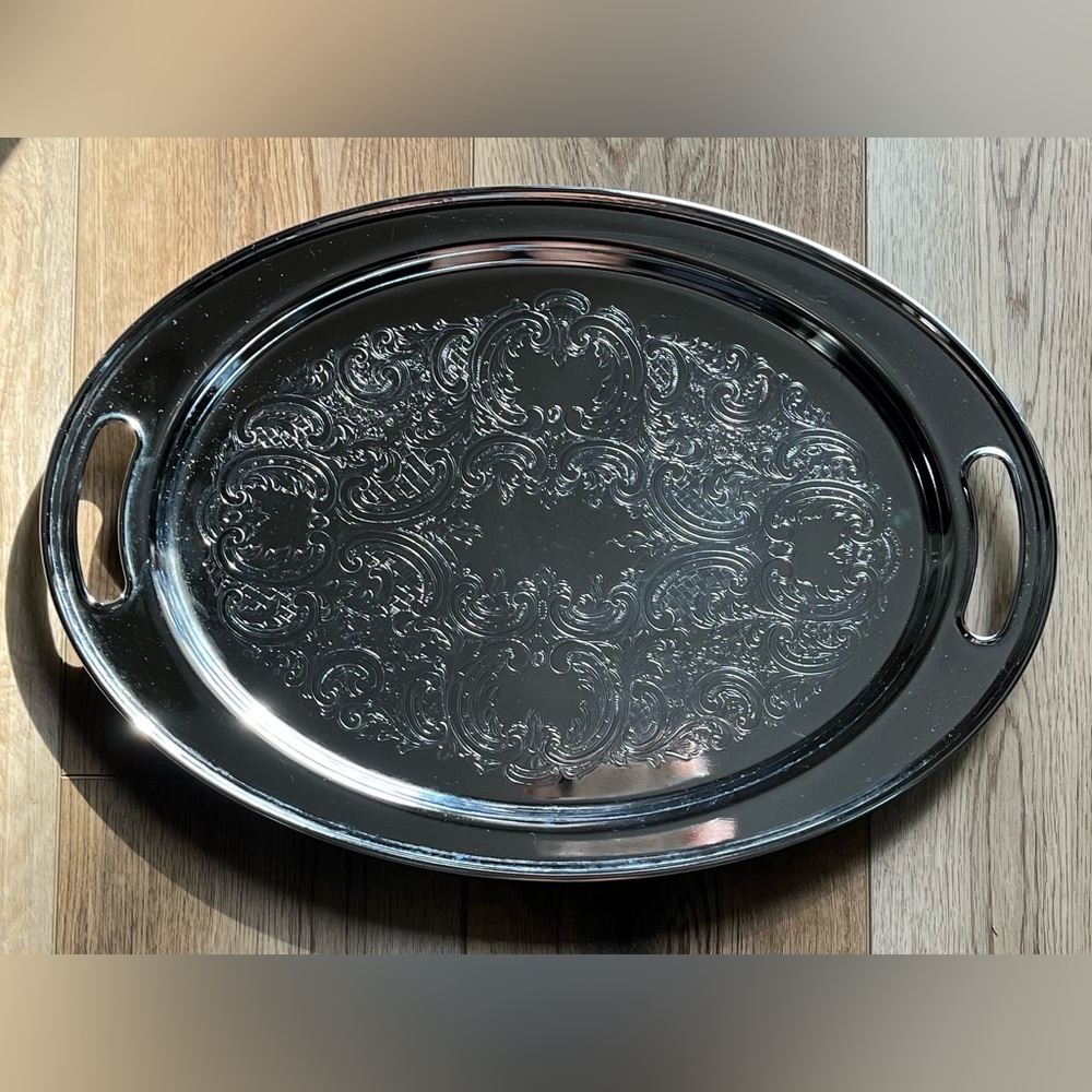 SHELTON WARE NYC Vintage Silver Chrome Oval Tray